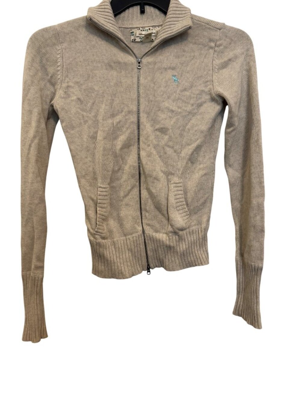 Abercrombie Womens Beige Full-Zip Cardigan Sweater XL 100% Cotton
